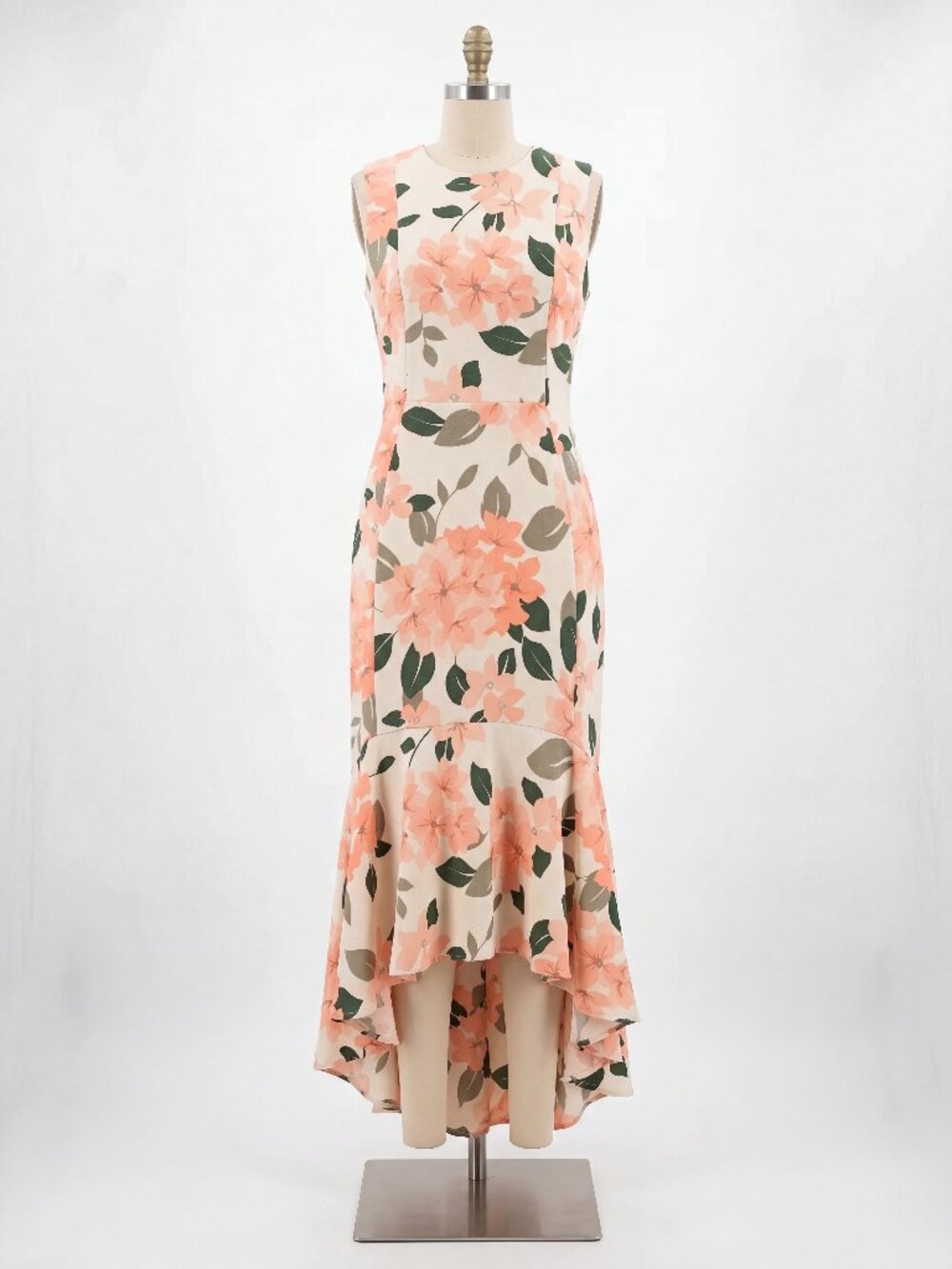 Calvin Klein Cream Midi Dress with Peach Floral Print